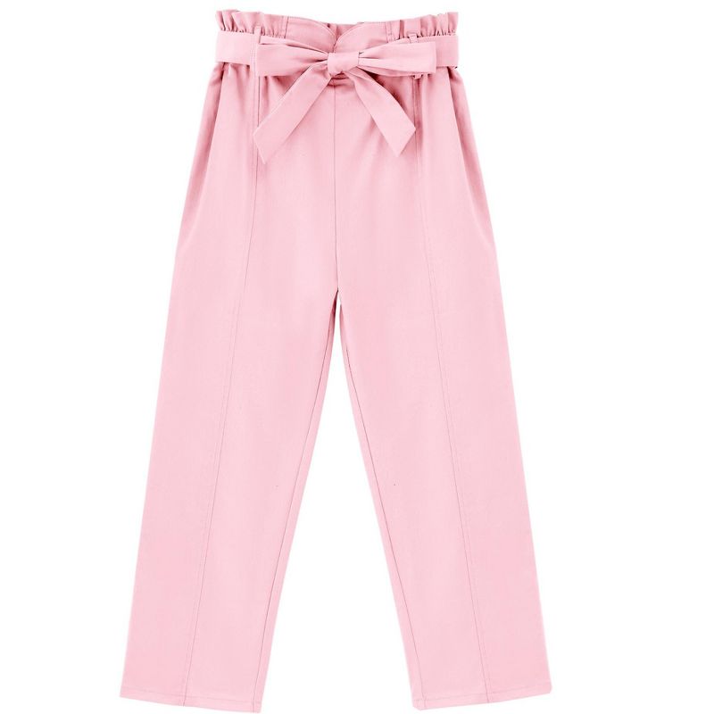 Girls High Waist Paperbag Pants Casual Fit Tapered Trousers with Pockets