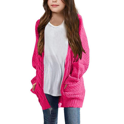 Girls Long Sleeve Cardigan Sweaters Open Front Cable Knit Chunky Cardigans Kids Oversized Cute Outerwear Coat