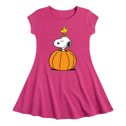 Girls' - Peanuts - Snoopy Woodstock Pumpkin Fit & Flair Cap Sleeve Dress