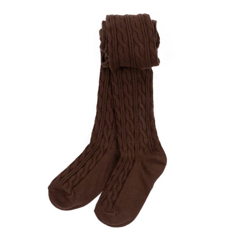 Leveret Girls Neutral Solid Color Cable Knit Tights