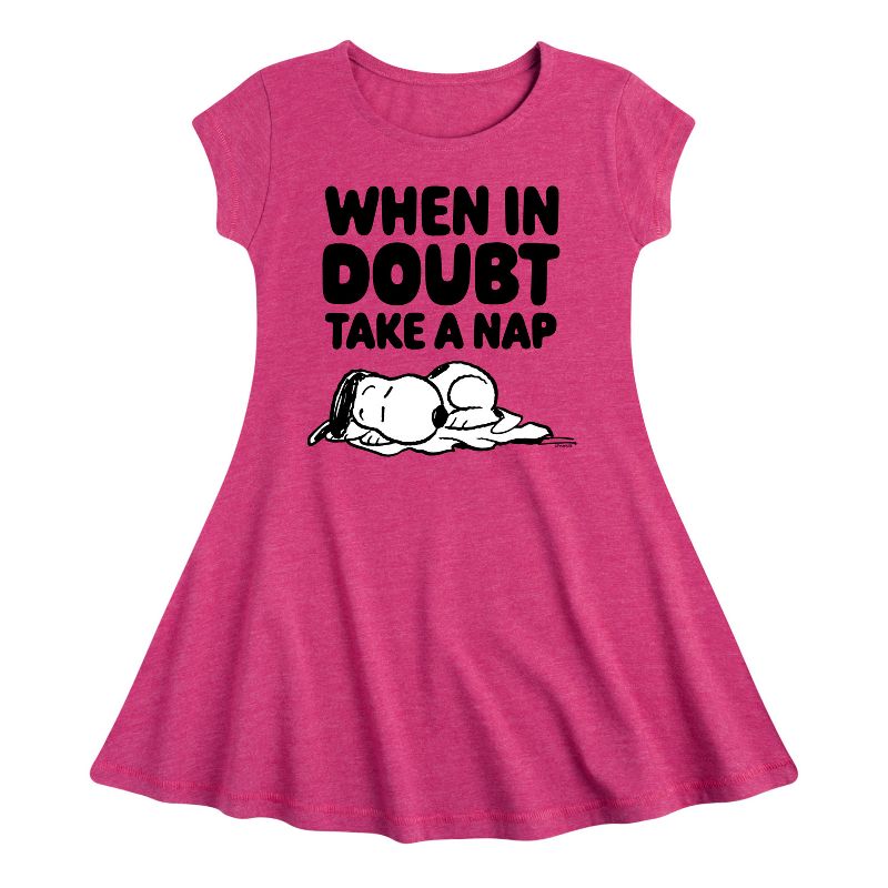 Girls' - Peanuts - Snoopy When In Doubt Take A Nap Fit & Flair Cap Sleeve Dress