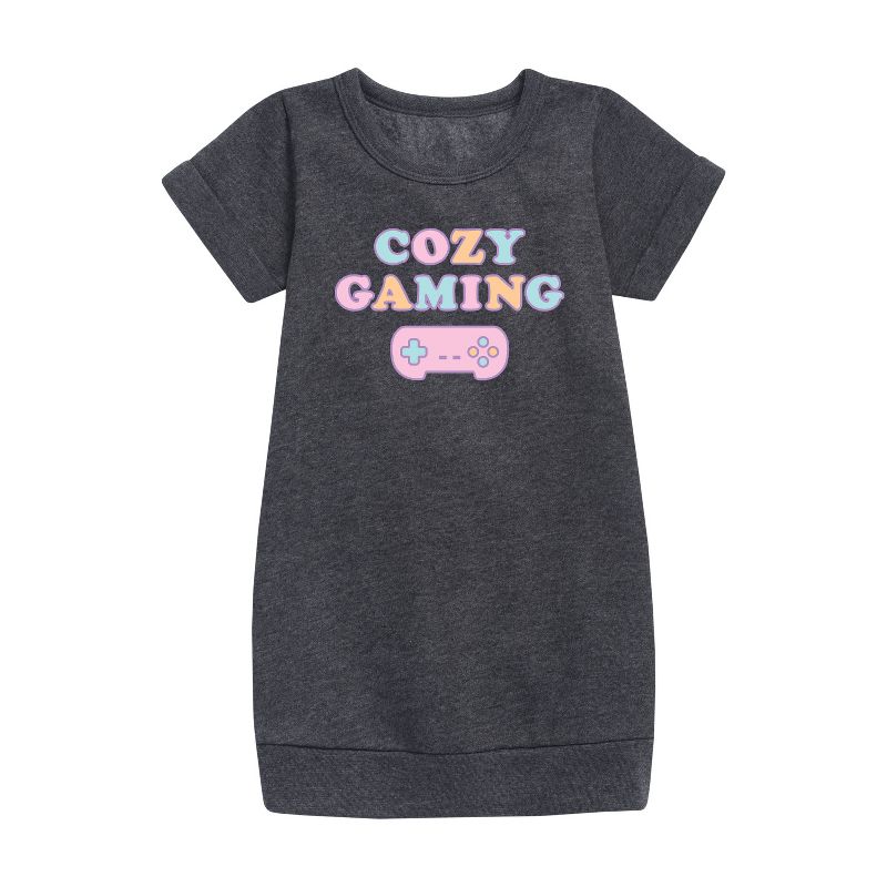 Girls' - Instant Message - Cozy Gaming Graphic Short Sleeve Fleece Dress