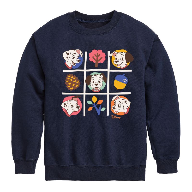 Boys' - 101 Dalmatians - Tic Tac Toe Grid of Puppies Graphic Long Sleeve Fleece Sweatshirt