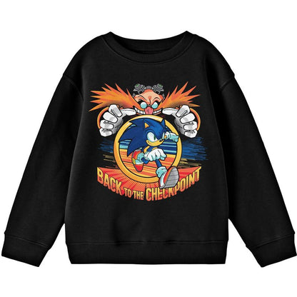 Bioworld Sonic The Hedgehog Dr. Eggman Back To The Checkpoint Youth Black Crew Neck Sweatshirt
