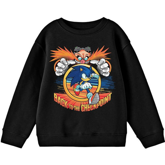 Bioworld Sonic The Hedgehog Dr. Eggman Back To The Checkpoint Youth Black Crew Neck Sweatshirt