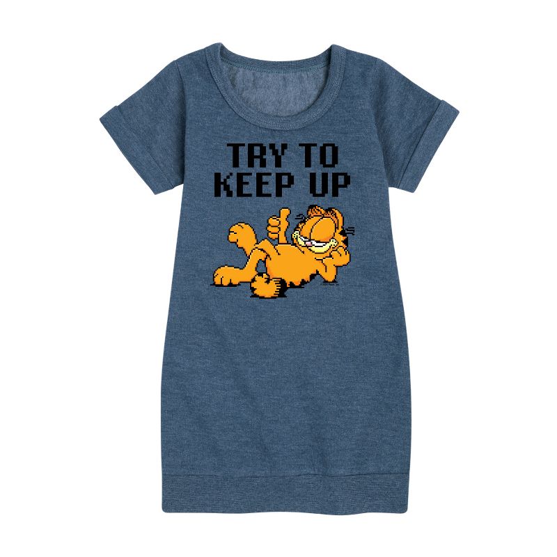 Girls' - Garfield - Try To Keep Up Graphic Short Sleeve Fleece Dress