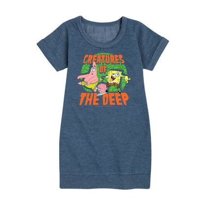 Girls' - SpongeBob SquarePants - Creatures Of The Deep Graphic Short Sleeve Fleece Dress