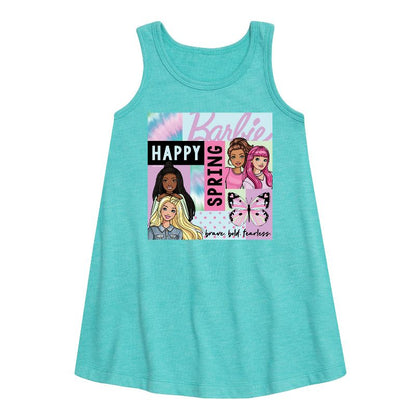 Girls' - Barbie - Happy Spring Graphic Sleeveless Aline Dress