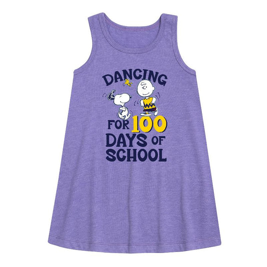 Girls' - Peanuts - Dancing For 100 Days Of School Graphic Sleeveless Aline Dress