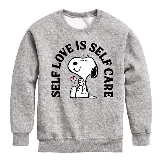 Boys' - Peanuts - Self Love Is Self Care Graphic Long Sleeve Fleece Sweatshirt