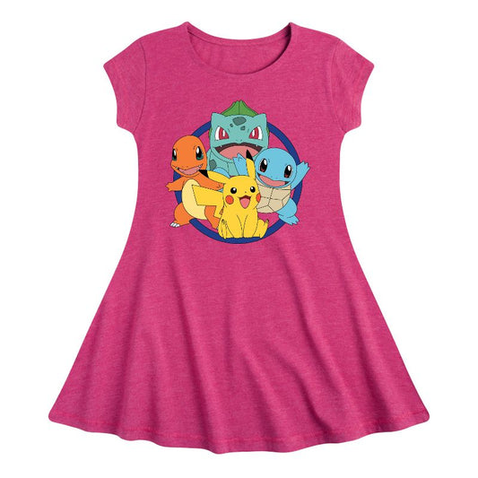 Girls' - Pokémon - Pokémon Round Group Fit & Flair Cap Sleeve Dress