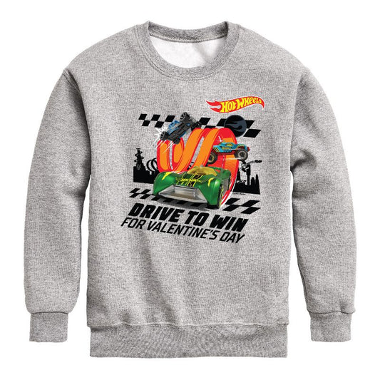 Boys' - Hot Wheels - Valentine's Drive to Win Graphic Long Sleeve Fleece Sweatshirt