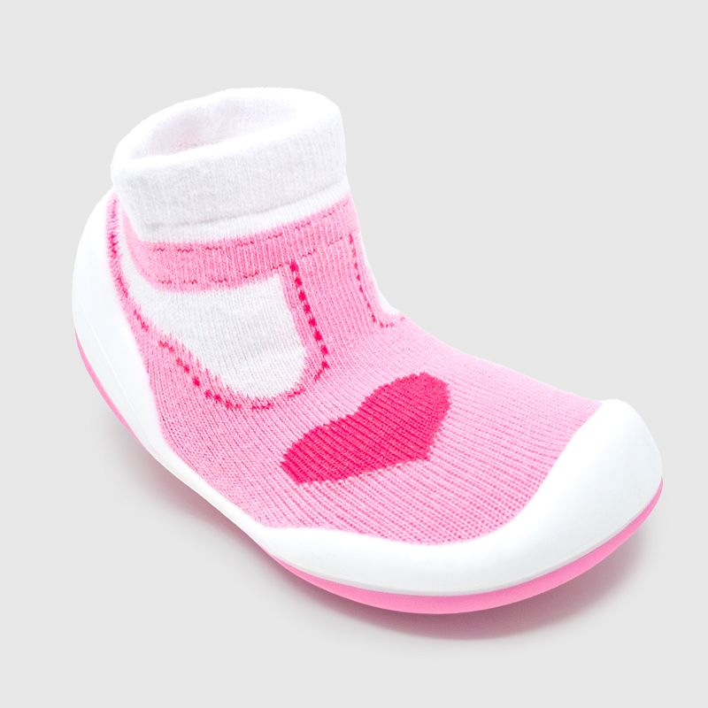 Komuello Toddler Girl First Walk Sock Shoes T Strap Heart