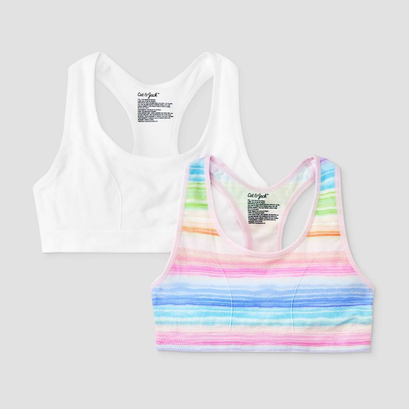 Girls' 2pk Sports Bra - Cat & Jack™ White/Pink/Blue