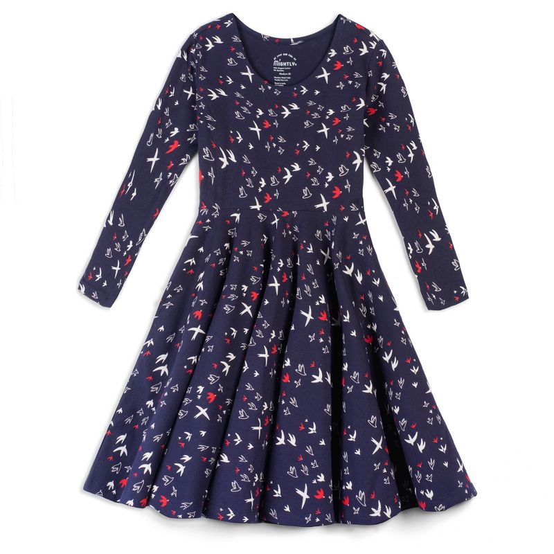Mightly Girls Fair Trade Organic Cotton Print 3/4 Sleeve Twirl Dress