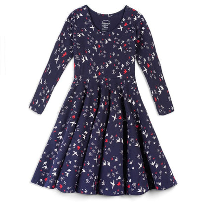 Mightly Girls Fair Trade Organic Cotton Print 3/4 Sleeve Twirl Dress