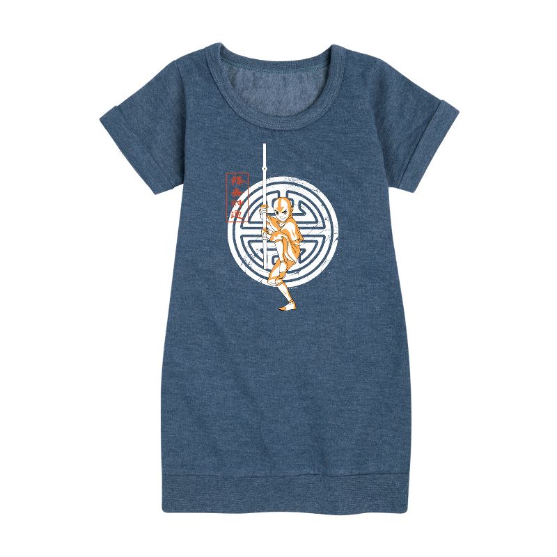 Girls' - Avatar: The Last Airbender - Aang Crest Graphic Short Sleeve Fleece Dress