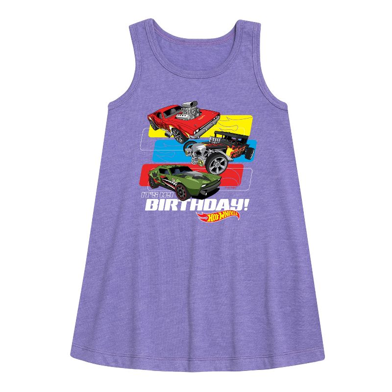 فستان بناتي من Hot Wheels بتصميم جرافيكي بدون أكمام من It's My Birthday