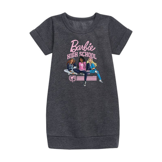 Girls' - Barbie - High School Dolls Graphic Short Sleeve Fleece Dress