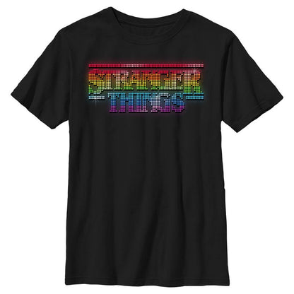 تي شيرت للأولاد بشعار قوس قزح المتلألئ من مسلسل Stranger Things