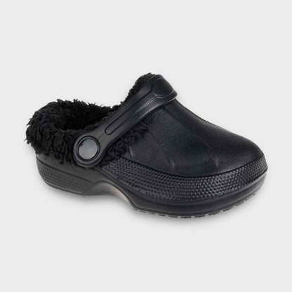 FOAMWALK حذاء كلوج صغير مبطن بالفرو للأولاد الصغار مع بطانة من جلد الغنم الصناعي - حذاء كلوج كلاسيكي مبطن للأطفال الصغار