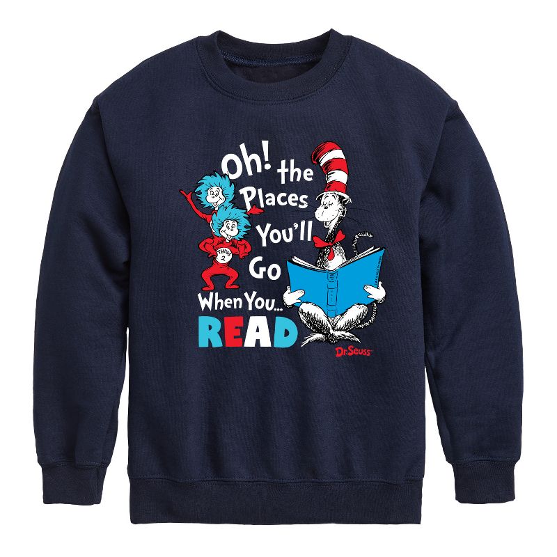 Boys' - Dr. Seuss - Oh! Places You'll Go When You Read Graphic Long Sleeve Fleece Sweatshirt