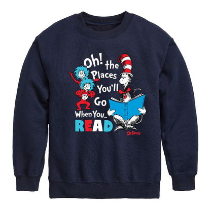 Boys' - Dr. Seuss - Oh! Places You'll Go When You Read Graphic Long Sleeve Fleece Sweatshirt