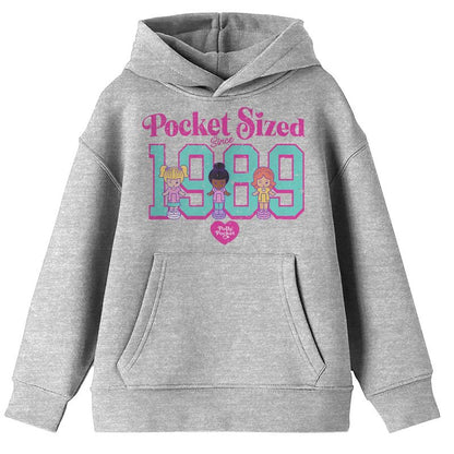 Polly Pocket Pocket Sized Since 1989 Long Sleeve Athletic Heather Youth Hooded Sweatshirt