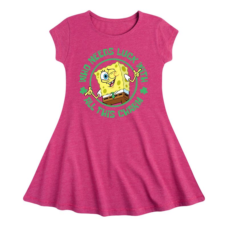 فستان بناتي - سبونج بوب سكوير بانتس - من يحتاج إلى الحظ مع هذا الفستان الساحر والأنيق بأكمام قصيرة؟