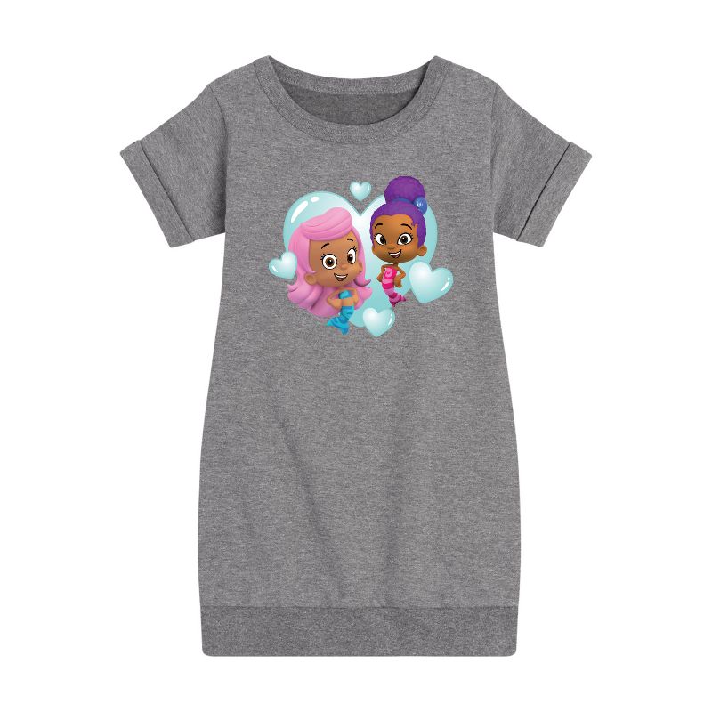 Girls' - Bubble Guppies - Molly And Zooli Heart Bubble Heart Graphic Short Sleeve Fleece Dress