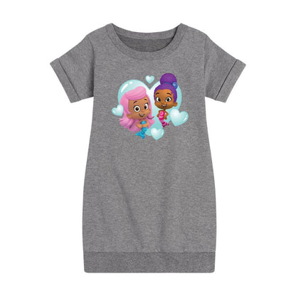 Girls' - Bubble Guppies - Molly And Zooli Heart Bubble Heart Graphic Short Sleeve Fleece Dress