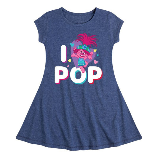 Girls' - Trolls - I Love Pop Poppy Fit & Flair Cap Sleeve Dress