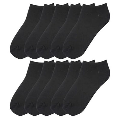 Big Kids Boys 10 Pairs Classy Lightweight Novelty Plain Solid Black Pattern Ankle/Low Cut Socks