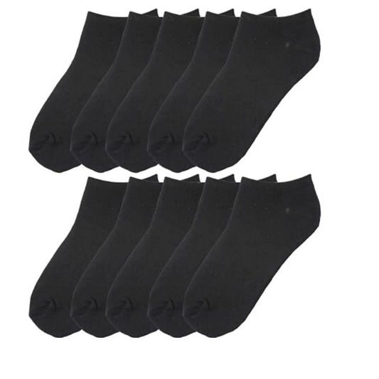 Big Kids Boys 10 Pairs Classy Lightweight Novelty Plain Solid Black Pattern Ankle/Low Cut Socks