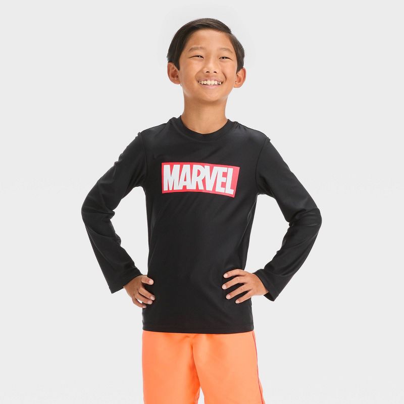 Boys' Marvel Fictitious Character Rash Guard Top - Black