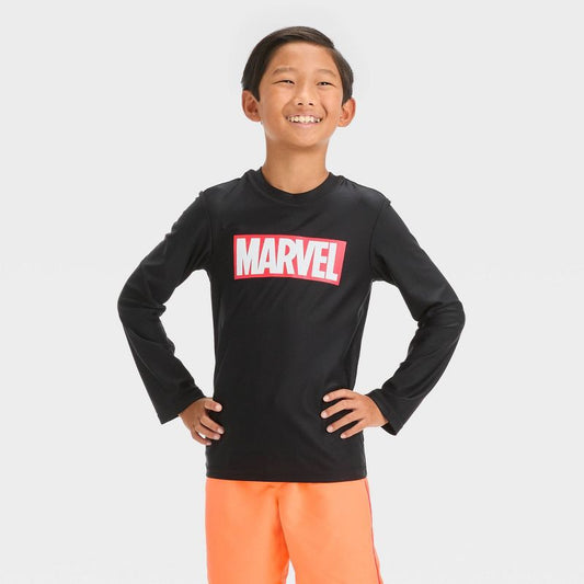 Boys' Marvel Fictitious Character Rash Guard Top - Black