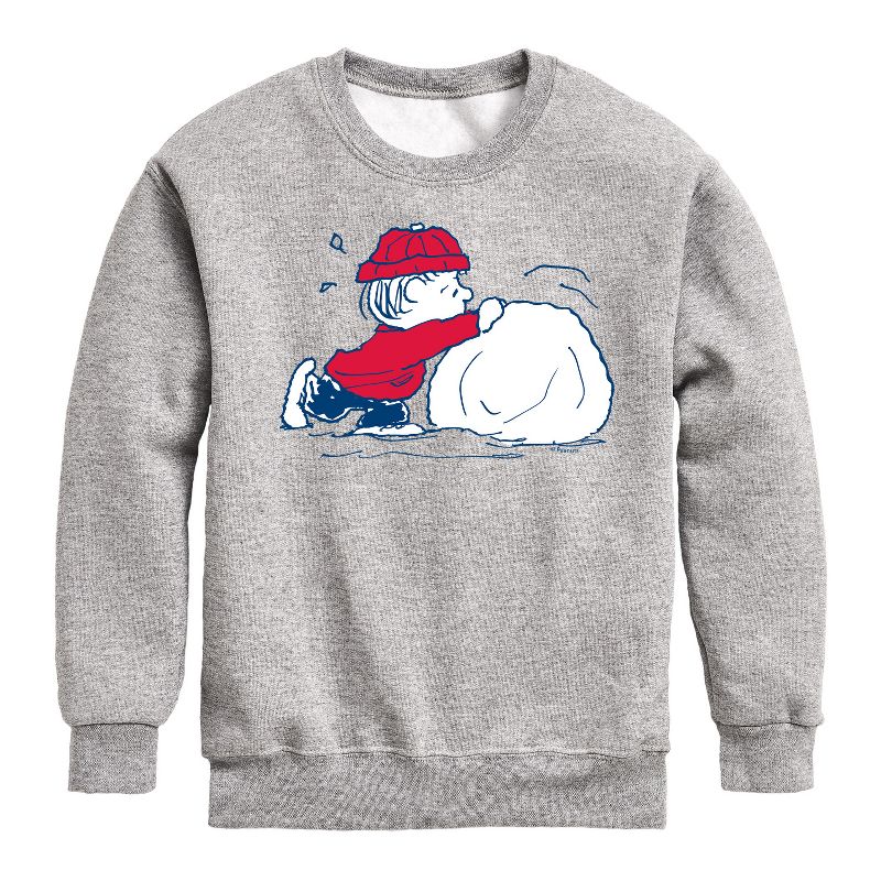 Boys' - Peanuts - Linus Snowball Graphic Long Sleeve Fleece Sweatshirt