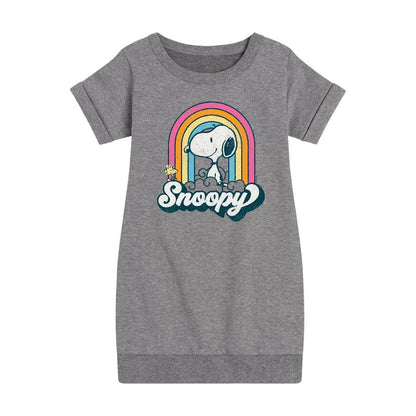 Girls' - Peanuts - Snoopy Rainbow Clouds Graphic Short Sleeve Fleece Dress