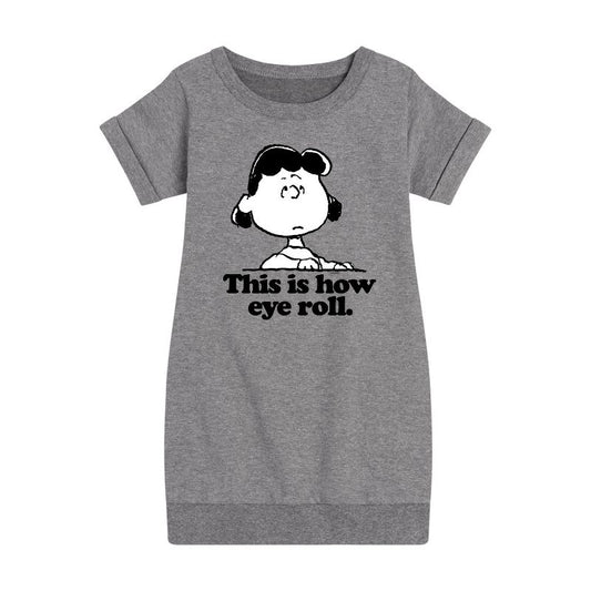 Girls' - Peanuts - Lucy This Is How Eye Roll Graphic Short Sleeve Fleece Dress