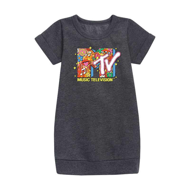 Girls' - MTV - Logo Retro Collage Graphic Short Sleeve Fleece Dress