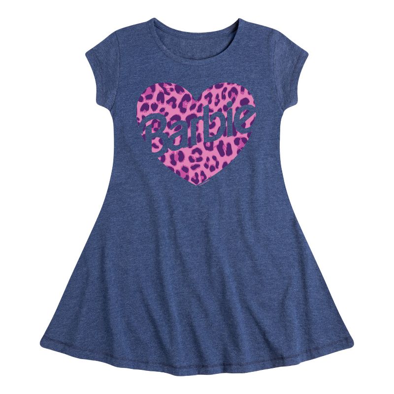 Girls' - Barbie - Leopard Heart Fit & Flair Cap Sleeve Dress