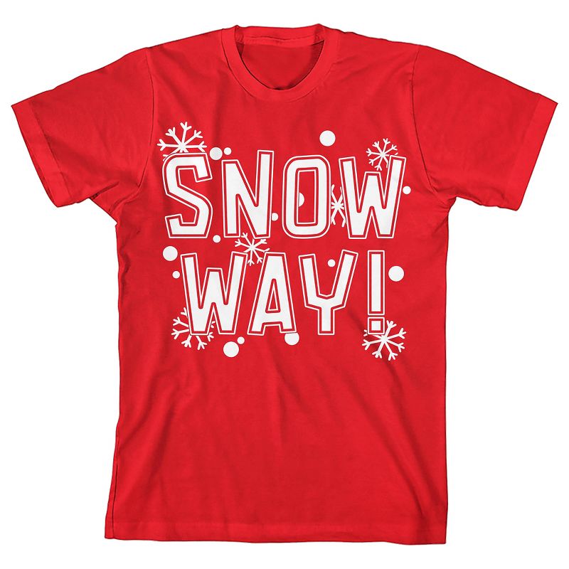 Santa's Favorite Snow Way! Snow Flakes Youth Red Short Sleeve Crew Neck Tee