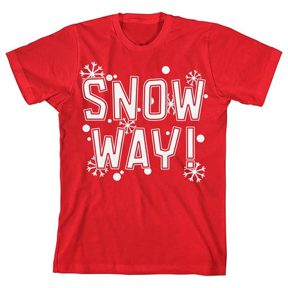 Santa's Favorite Snow Way! Snow Flakes Youth Red Short Sleeve Crew Neck Tee