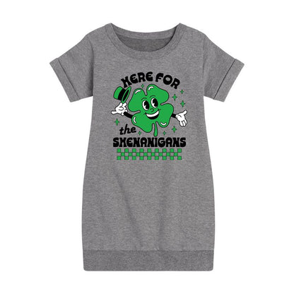 Girls' - Instant Message - St. Patrick's Day Here For The Shenanigans Graphic Short Sleeve Fleece Dress
