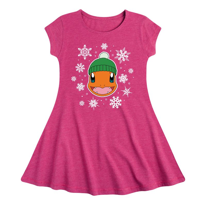 Girls' - Pokémon - Charmander Snowflakes Fit & Flair Cap Sleeve Dress