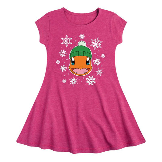 Girls' - Pokémon - Charmander Snowflakes Fit & Flair Cap Sleeve Dress