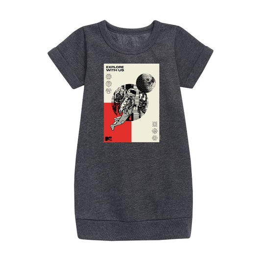 فستان صوف بأكمام قصيرة من إم تي في للبنات - استكشف معنا