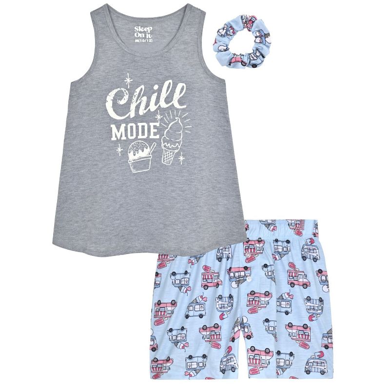 Sleep On It Girls 2-Piece Sleeveless Tank-Top Jersey Pajama Shorts Set with Matching Hair Scrunchie