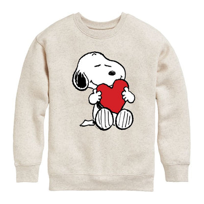 Boys' - Peanuts - Valentine's Hugging Heart Graphic Long Sleeve Fleece Sweatshirt