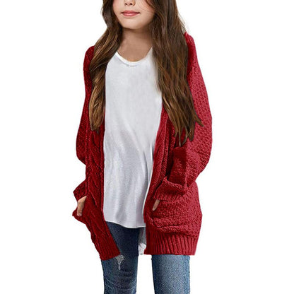 Girls Long Sleeve Cardigan Sweaters Open Front Cable Knit Chunky Cardigans Kids Oversized Cute Outerwear Coat